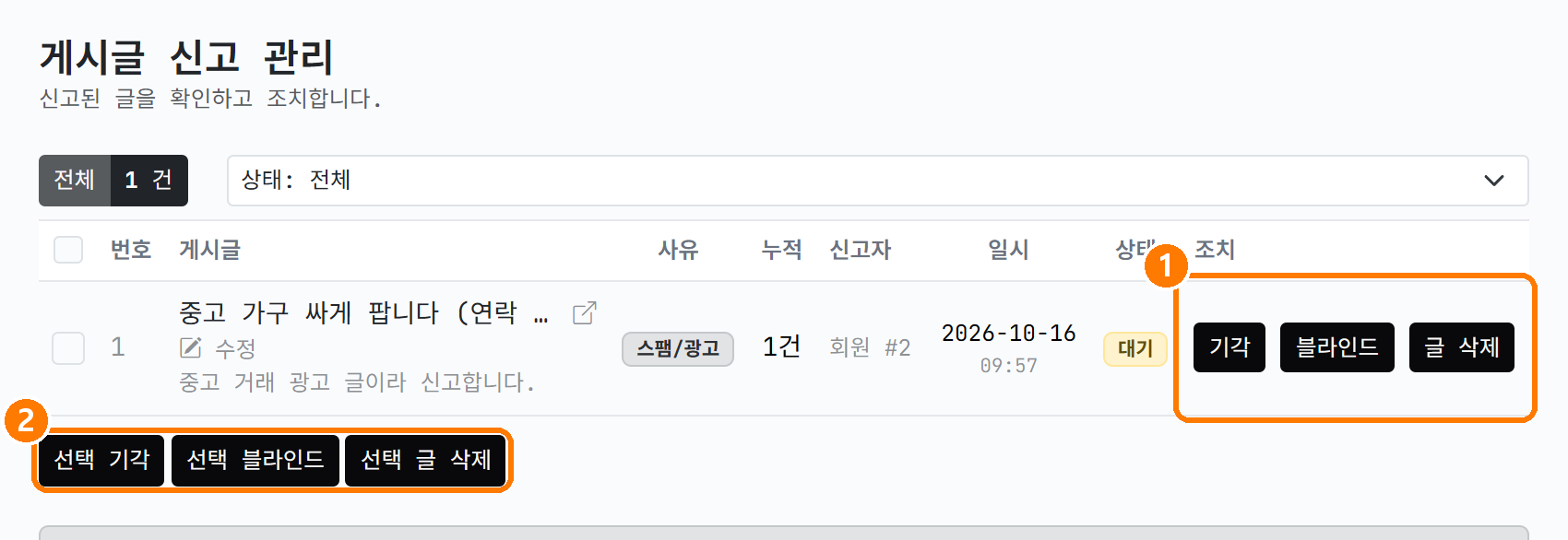 신고 관리 화면