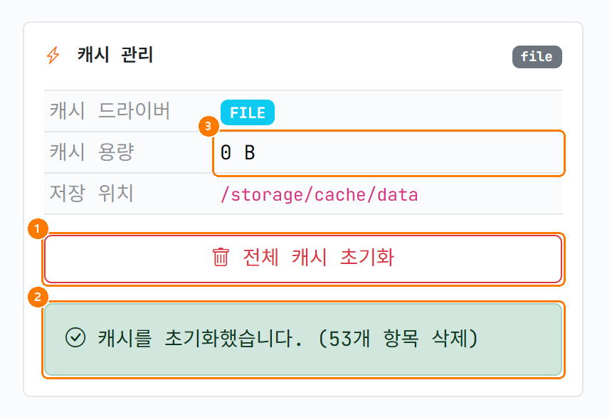 캐시 초기화 결과